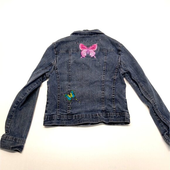 Arizona Jean Co. Girls Medium Denim Jacket Butterfly Embroidery Light Wash EUC - Picture 2 of 10